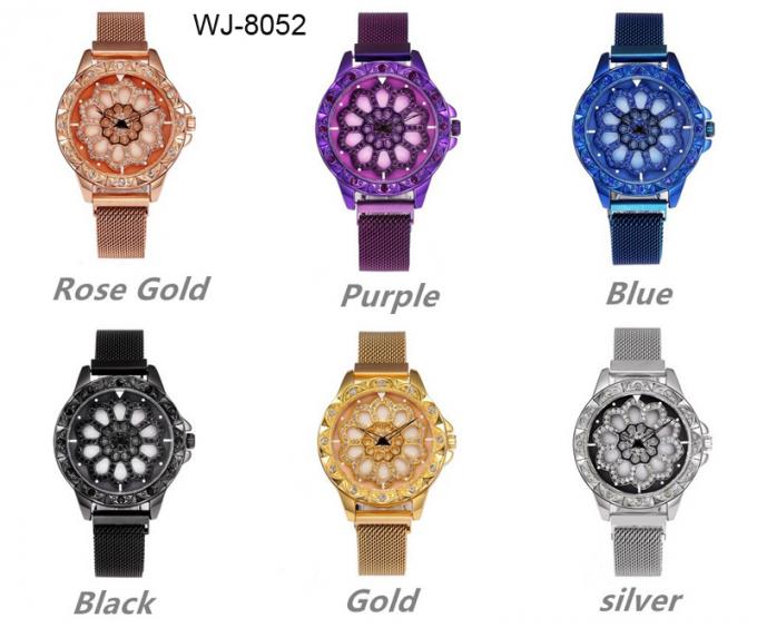 WJ-8460 새로운 유행 꽃 시계 숙녀 중국 공장 합금 상자 스테인리스 밴드 메시 시계