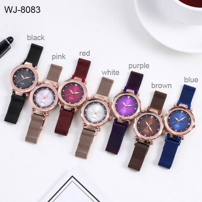 WJ-8457 유행 똑똑한 여자 품질 보증 자주색 자석 시계 결박 스테인리스 밴드 시계